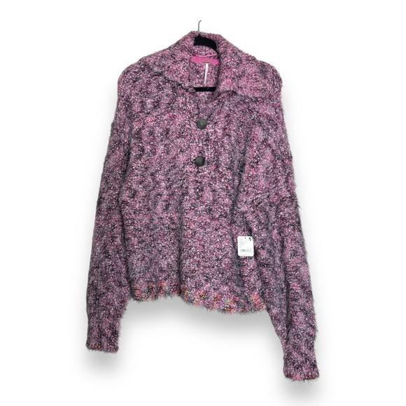 Free People Sweaters - Free People Pink‎ Stella Collared Button Soft Sweater Women's Size S Oversized